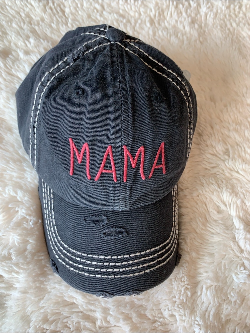 NWT- Embroidered MAMA Baseball Cap in blue with red Lettering